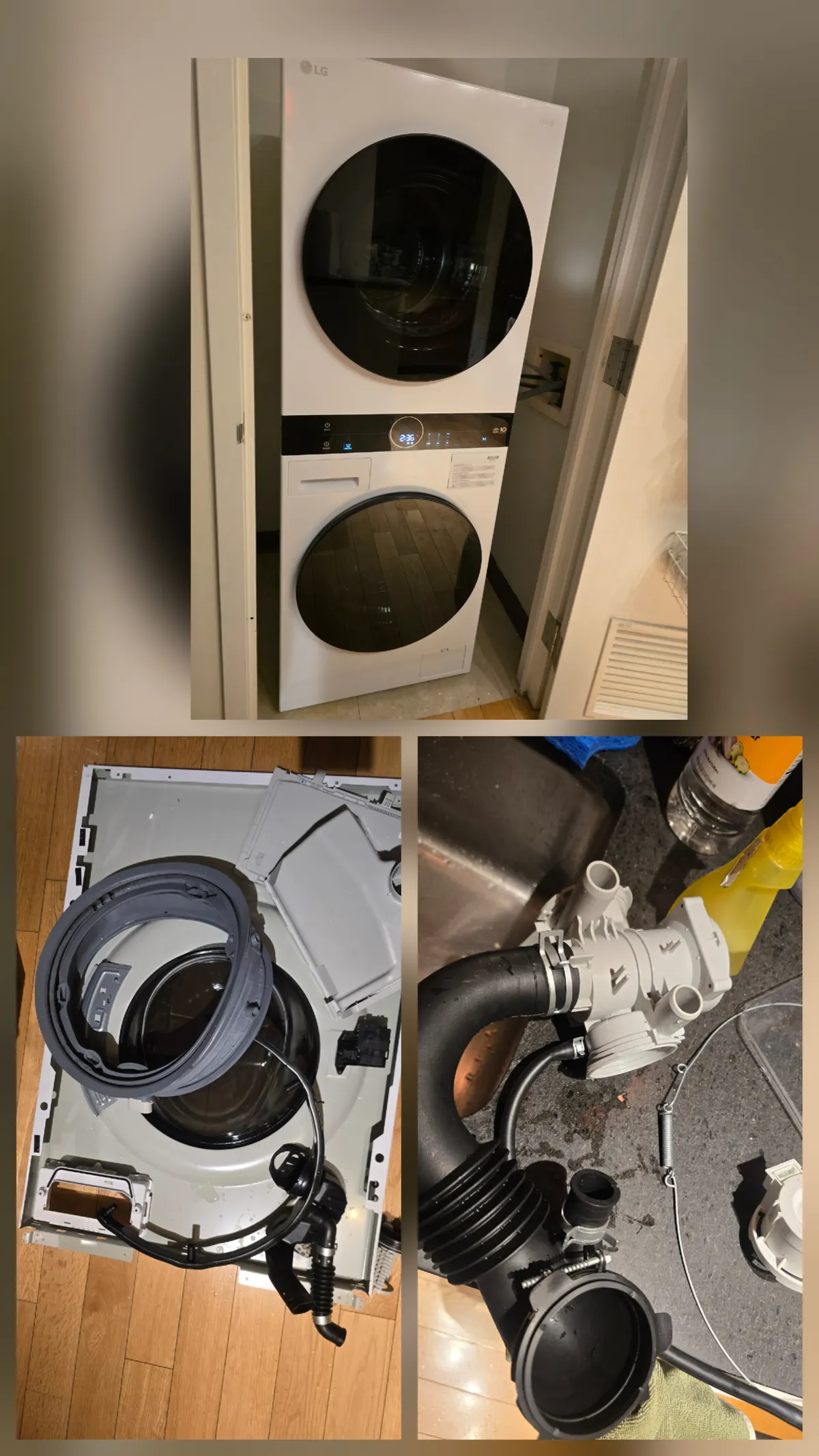 LG WashTower repair: unit running after gasket and pump work